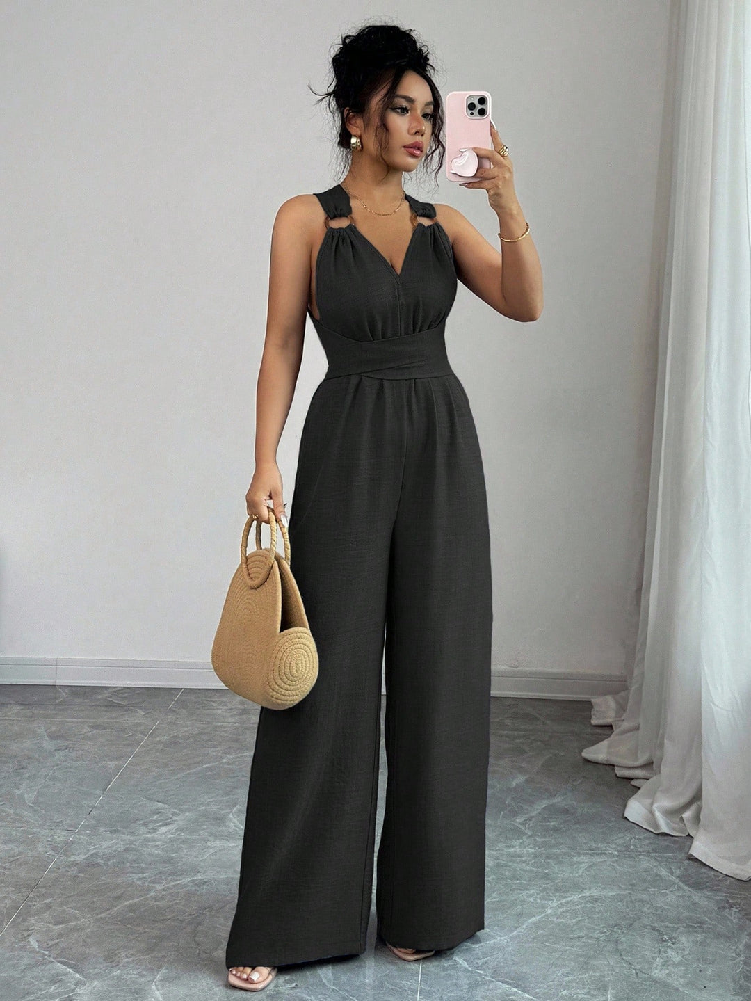 Rust Crisscross Back Wide-Leg Jumpsuit