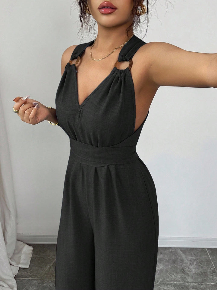 Rust Crisscross Back Wide-Leg Jumpsuit