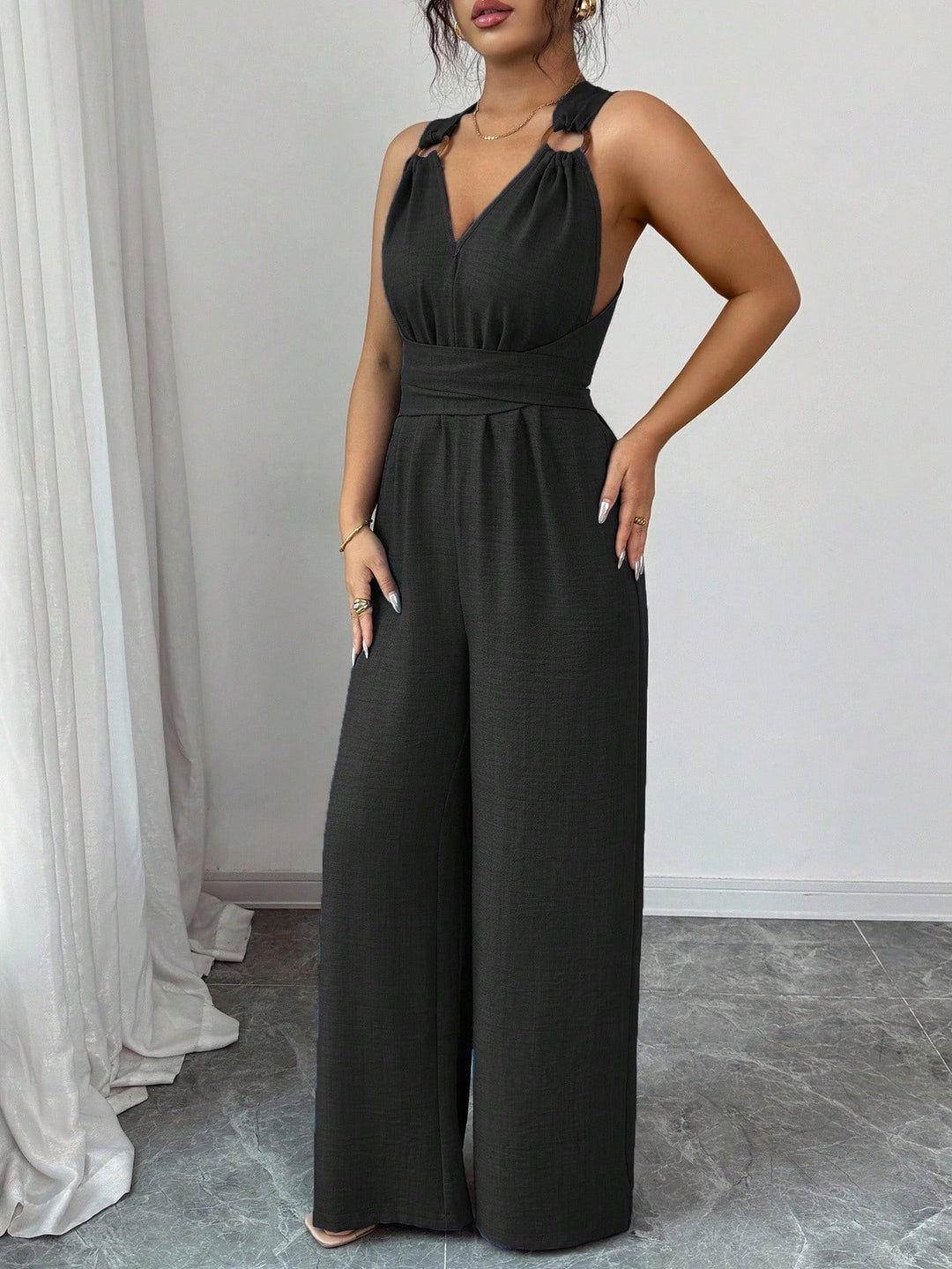 Rust Crisscross Back Wide-Leg Jumpsuit