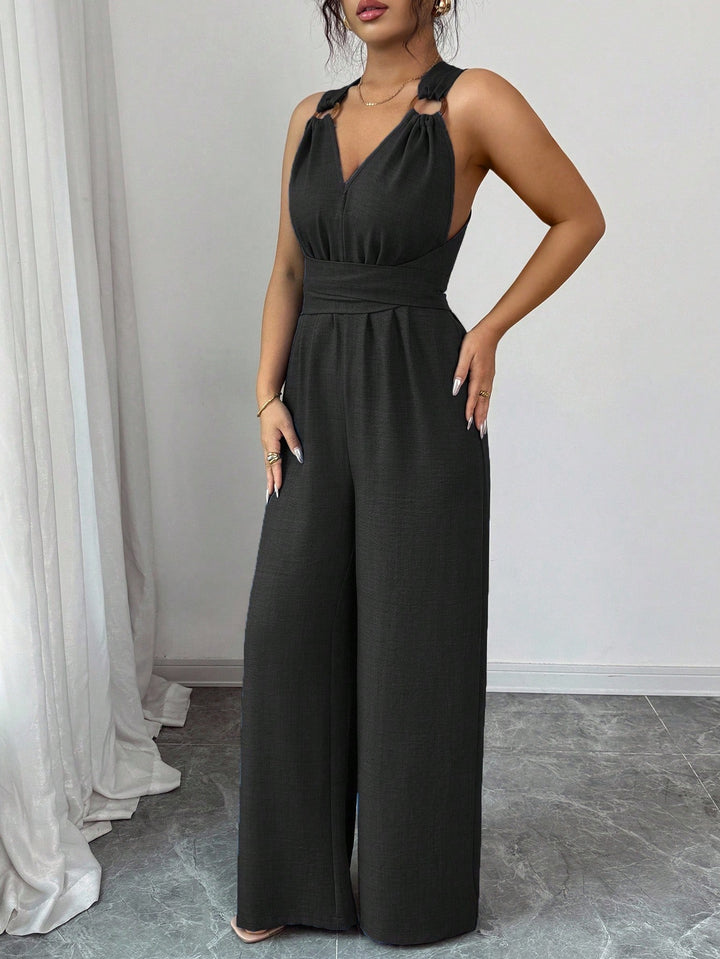 Rust Crisscross Back Wide-Leg Jumpsuit