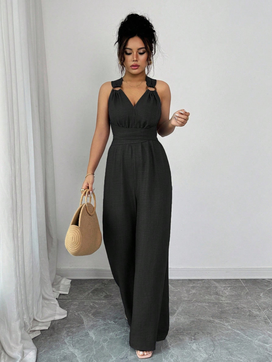 Rust Crisscross Back Wide-Leg Jumpsuit