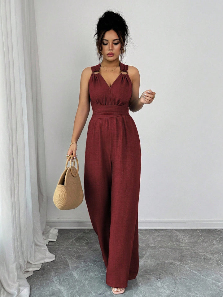 Rust Crisscross Back Wide-Leg Jumpsuit