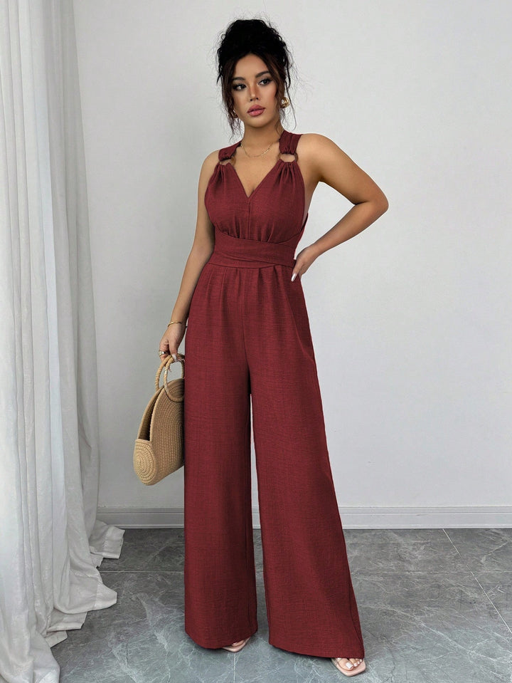 Rust Crisscross Back Wide-Leg Jumpsuit