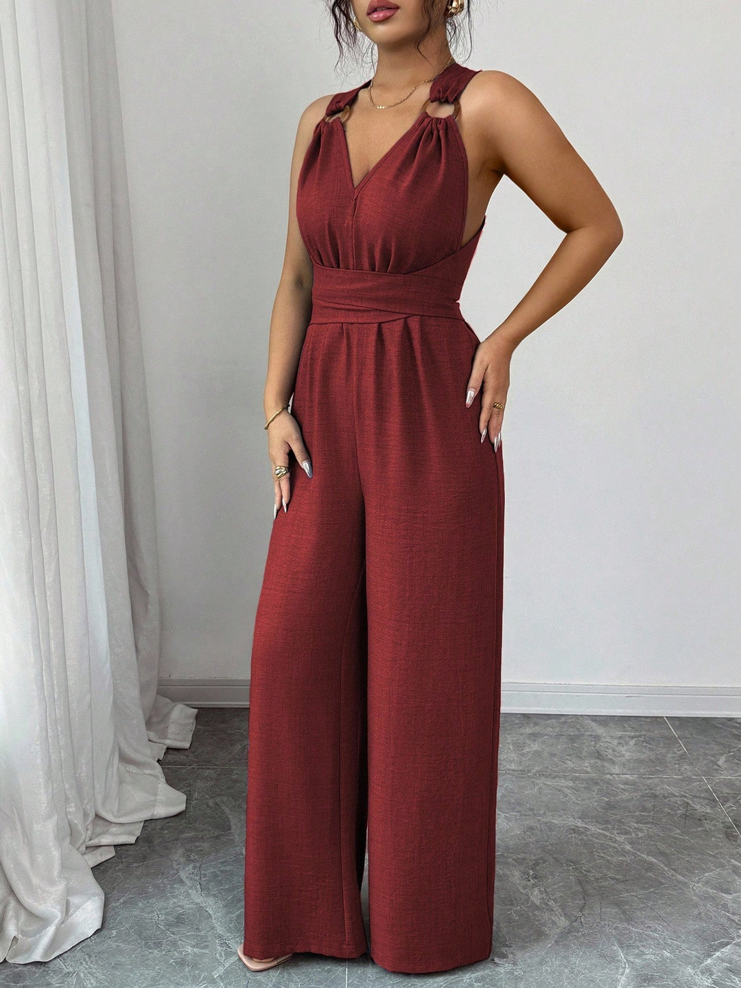 Rust Crisscross Back Wide-Leg Jumpsuit