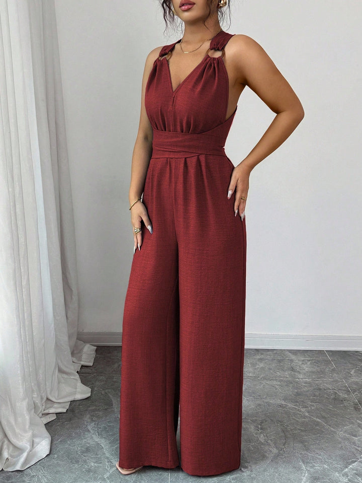 Rust Crisscross Back Wide-Leg Jumpsuit
