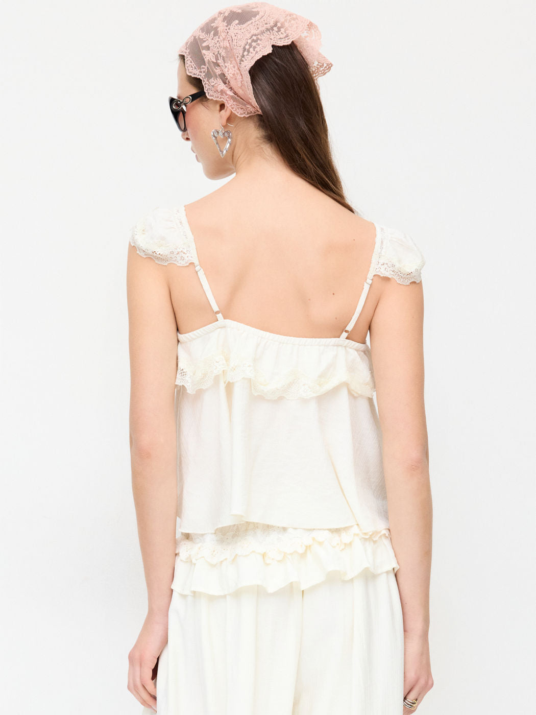 French Lace Trim Camisole + Harem Pants Set | Cream Crinkle Romantic Two-Piece