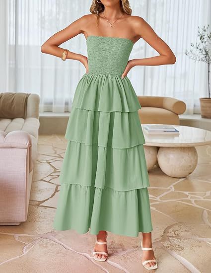 Women Summer Maxi Dress 2026 Casual Boho Sleeveless Spaghetti Strap Smocked Tiered Long Beach Sundresses