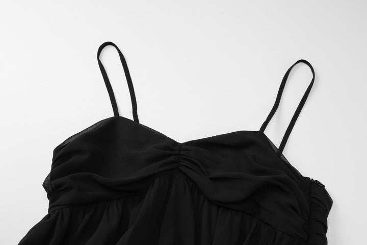 Open-Back Y2K Cami Dress | Ruched Chiffon Babydoll Mini Dress