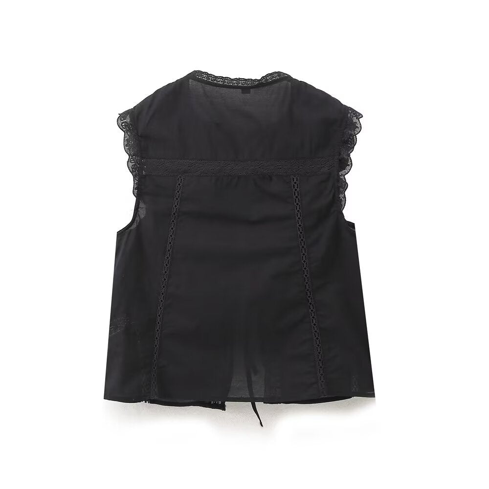 Lace Trim Tie-Front Cropped Vest | Romantic detail. Effortless layering.