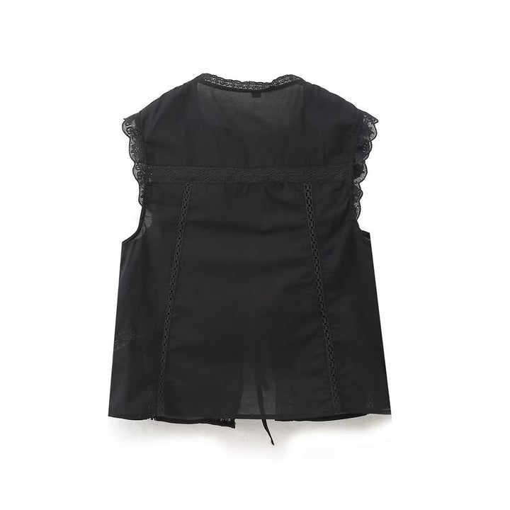 Lace Trim Tie-Front Cropped Vest | Romantic detail. Effortless layering.