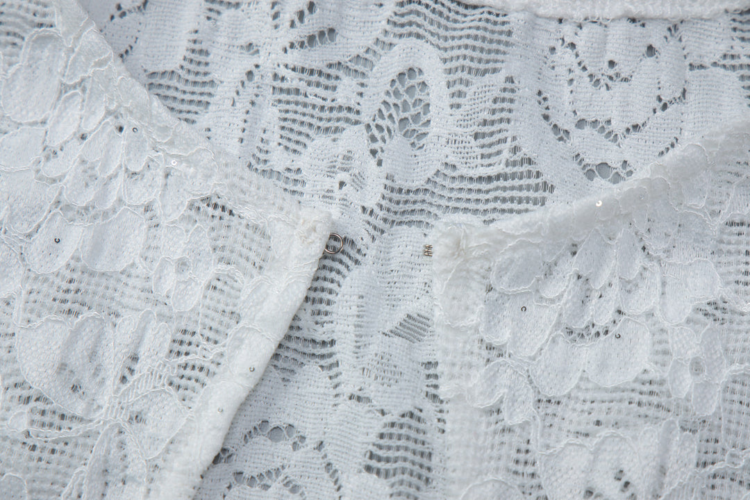 White Floral Lace Keyhole Cap-Sleeve Top