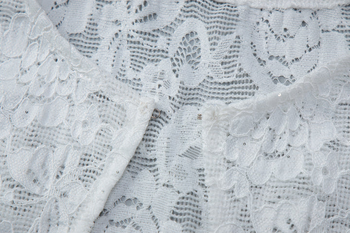 White Floral Lace Keyhole Cap-Sleeve Top
