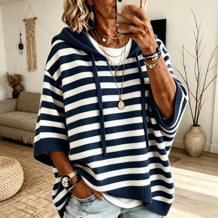 Drop Shoulder Hooded Knit Pullover