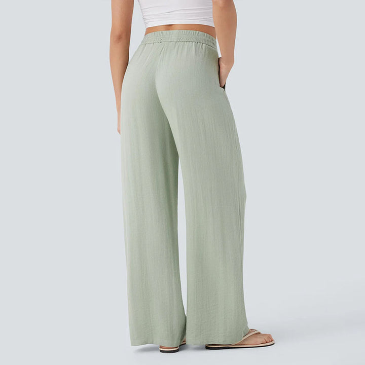 High-waisted  wide-leg pants with drawstring