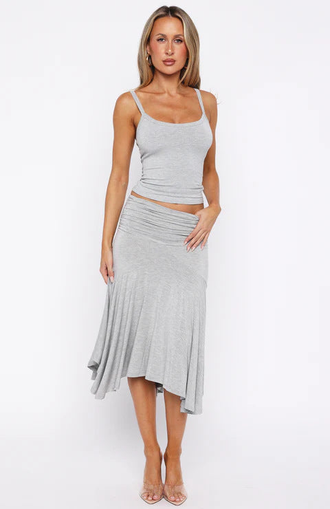 Ruched Waist Cami &amp;amp; Asymmetric Midi Skirt Set