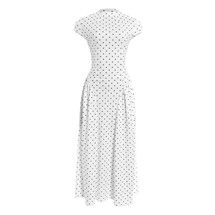 White Polka Dot Cap Sleeve Fit-and-Flare Midi Dress