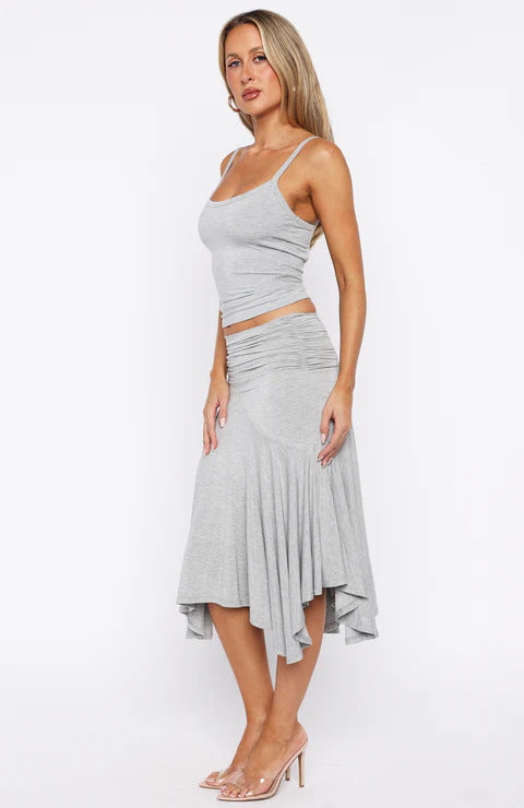 Ruched Waist Cami &amp;amp; Asymmetric Midi Skirt Set