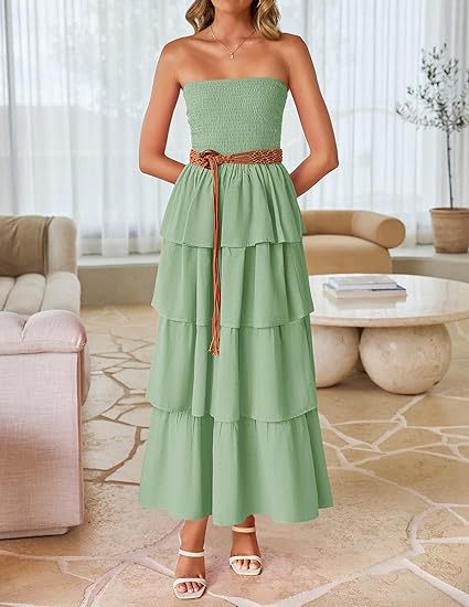 Women Summer Maxi Dress 2026 Casual Boho Sleeveless Spaghetti Strap Smocked Tiered Long Beach Sundresses