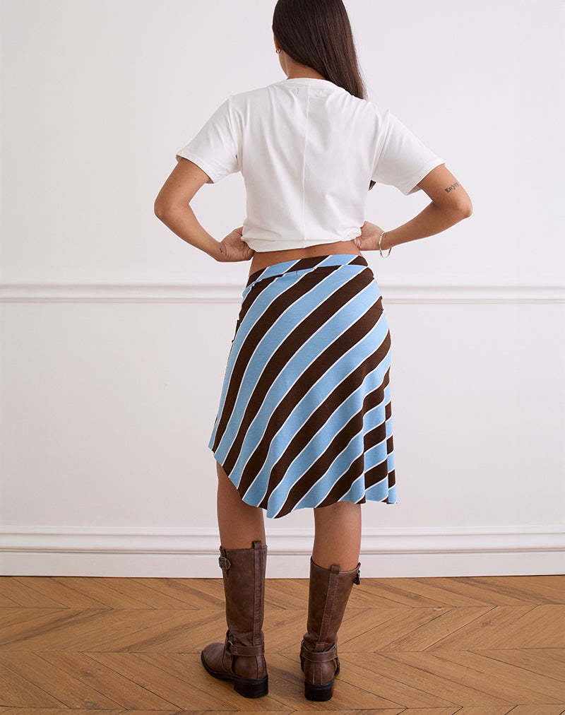 Beige Diagonal Stripe Asymmetric Midi Skirt
