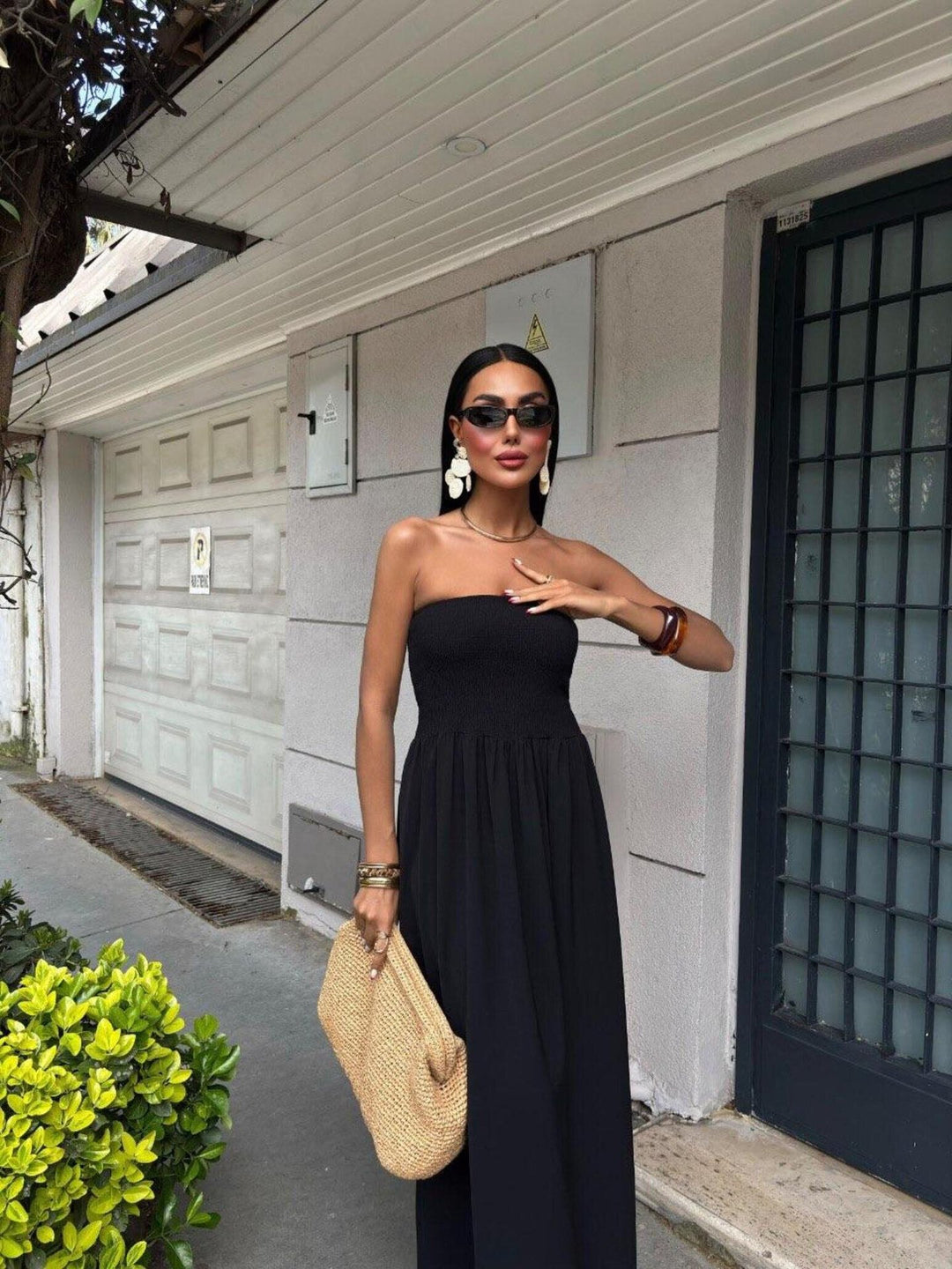 Strapless Linen-Blend Midi Dress | Minimalist Quiet Luxury Sundres