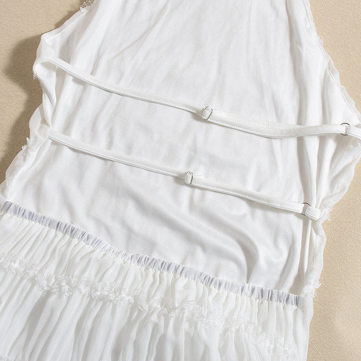 Cream Smocked Halter Maxi Dress | Sleeveless Crinkle Cotton A-Line Beach Dress