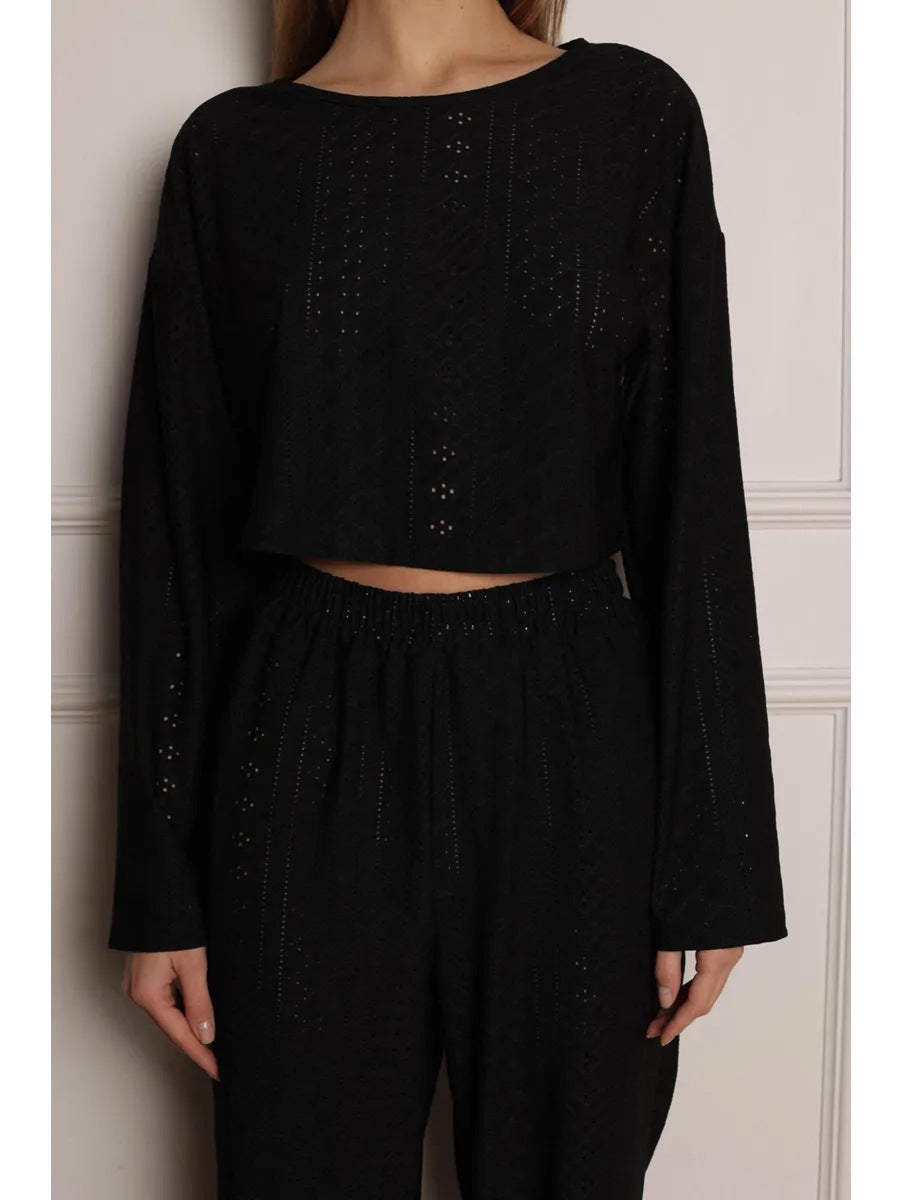 Eyelet Embroidered Two-Piece Lounge Set Soft comfort. Feminine detail. Everyday ease.