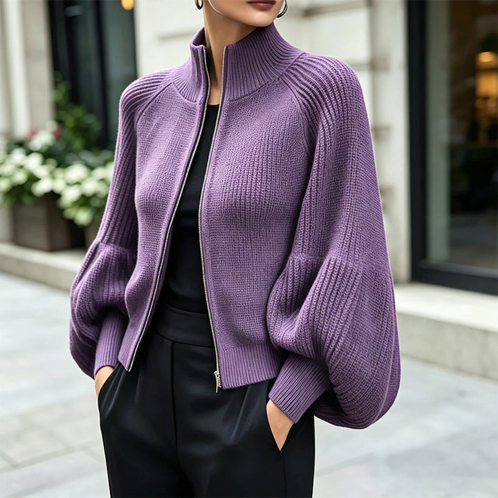 Cropped Zip-Up Knit Cardigan