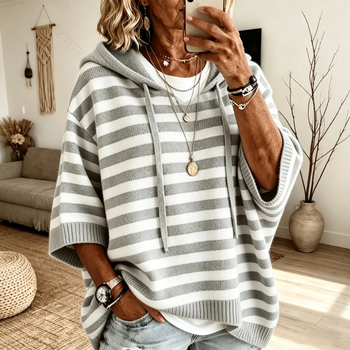 Drop Shoulder Hooded Knit Pullover