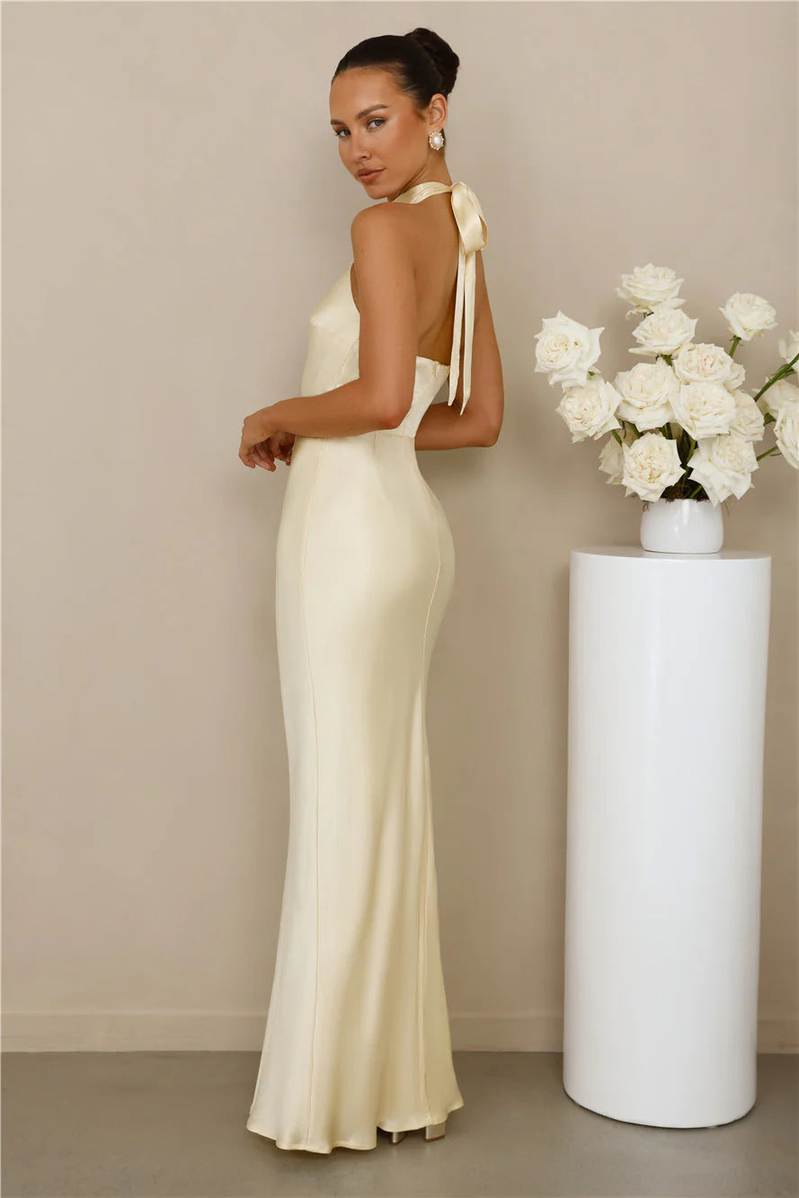 Halter Neck Satin Maxi Dress | Elegant Mermaid Evening Gown
