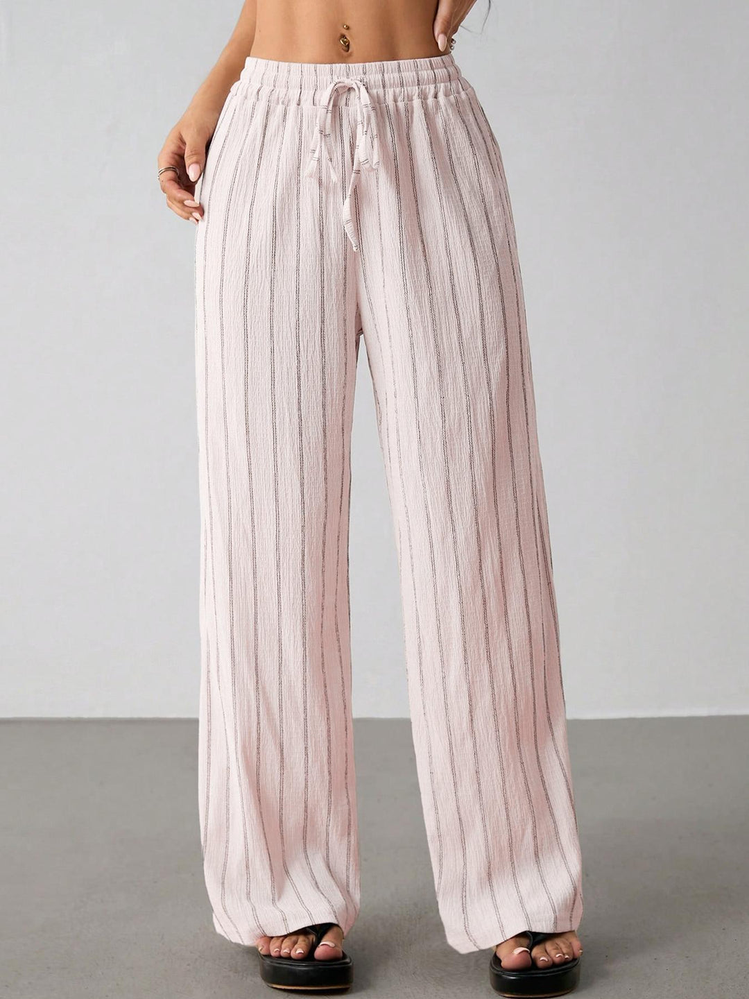 Women Striped Wide Leg Pants, Striped Lounge Slacks with Pockets
