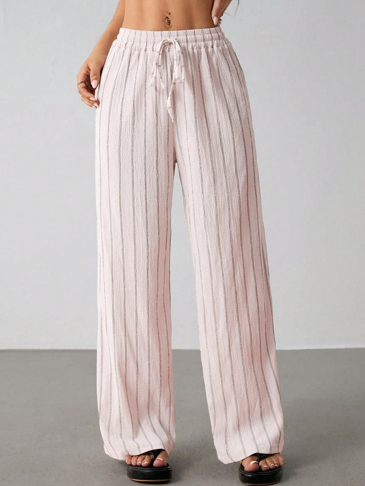 Women Striped Wide Leg Pants, Striped Lounge Slacks with Pockets
