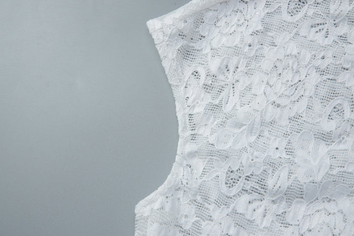 White Floral Lace Keyhole Cap-Sleeve Top
