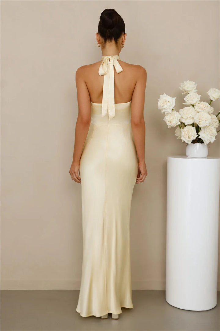 Halter Neck Satin Maxi Dress | Elegant Mermaid Evening Gown