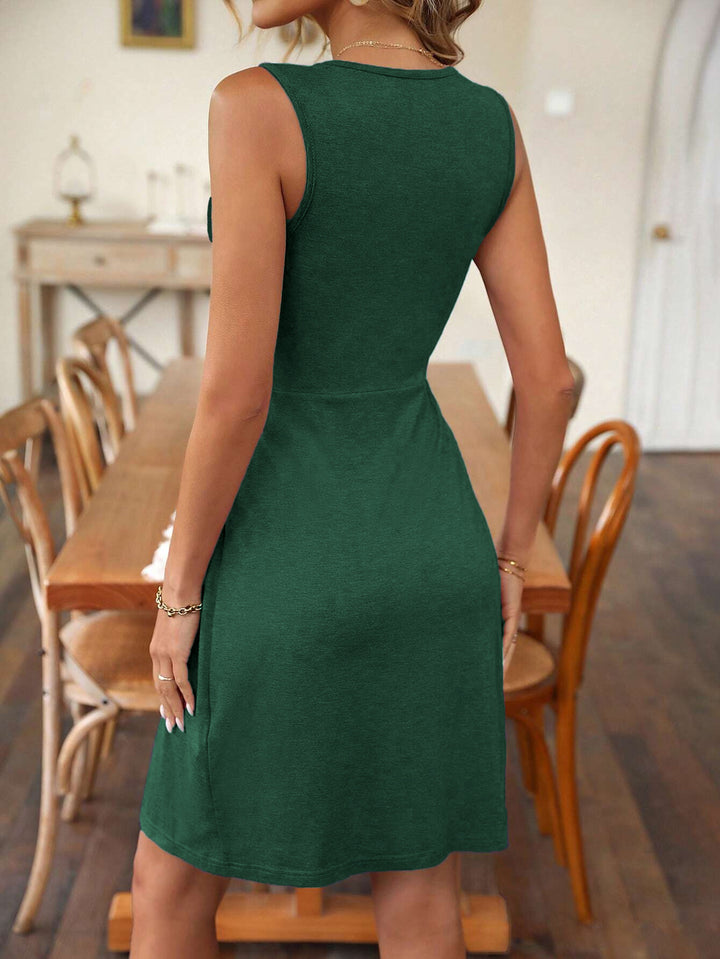Sleeveless V-Neck Twist-Front A-Line Dress