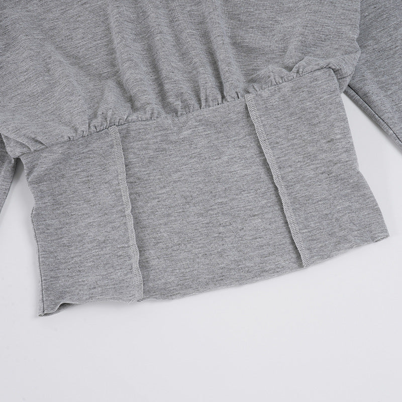Off Shoulder Long Sleeve Crop Top Fold-Over Shorts Two-Piece Set
