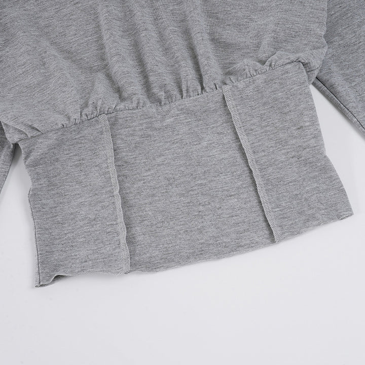 Off Shoulder Long Sleeve Crop Top Fold-Over Shorts Two-Piece Set