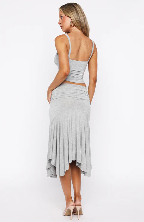Ruched Waist Cami &amp;amp; Asymmetric Midi Skirt Set