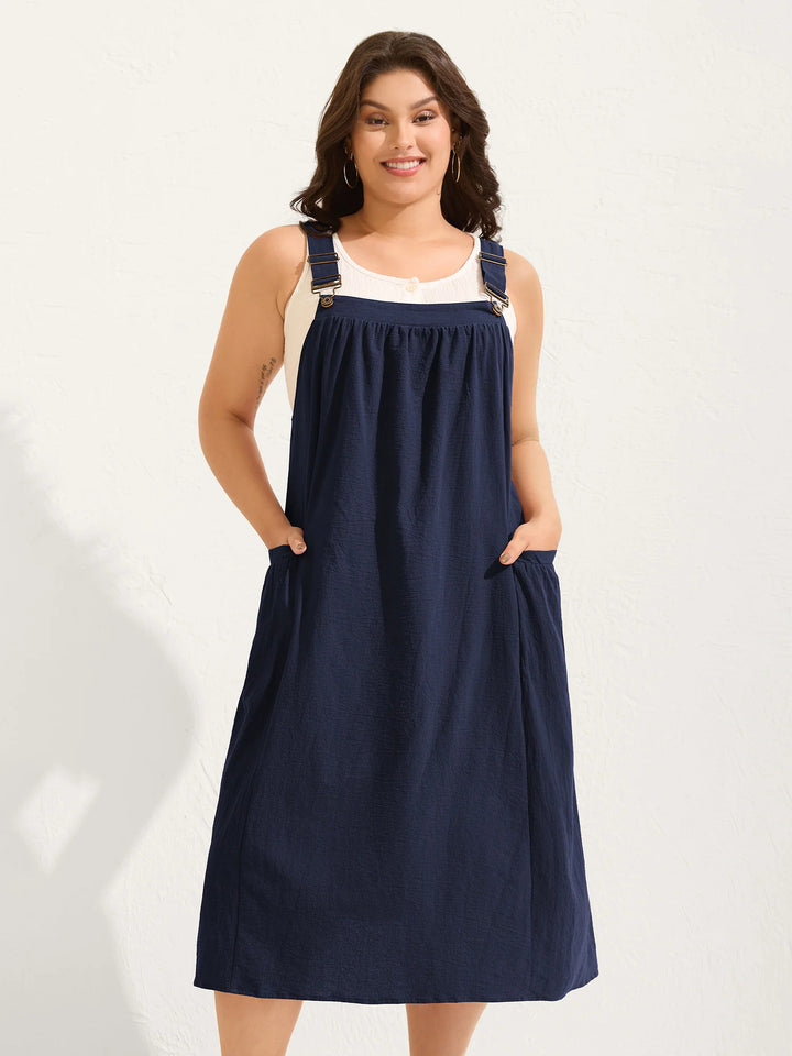 Plus Size  Adjustable Strap Pinafore Midi Dress with Pockets