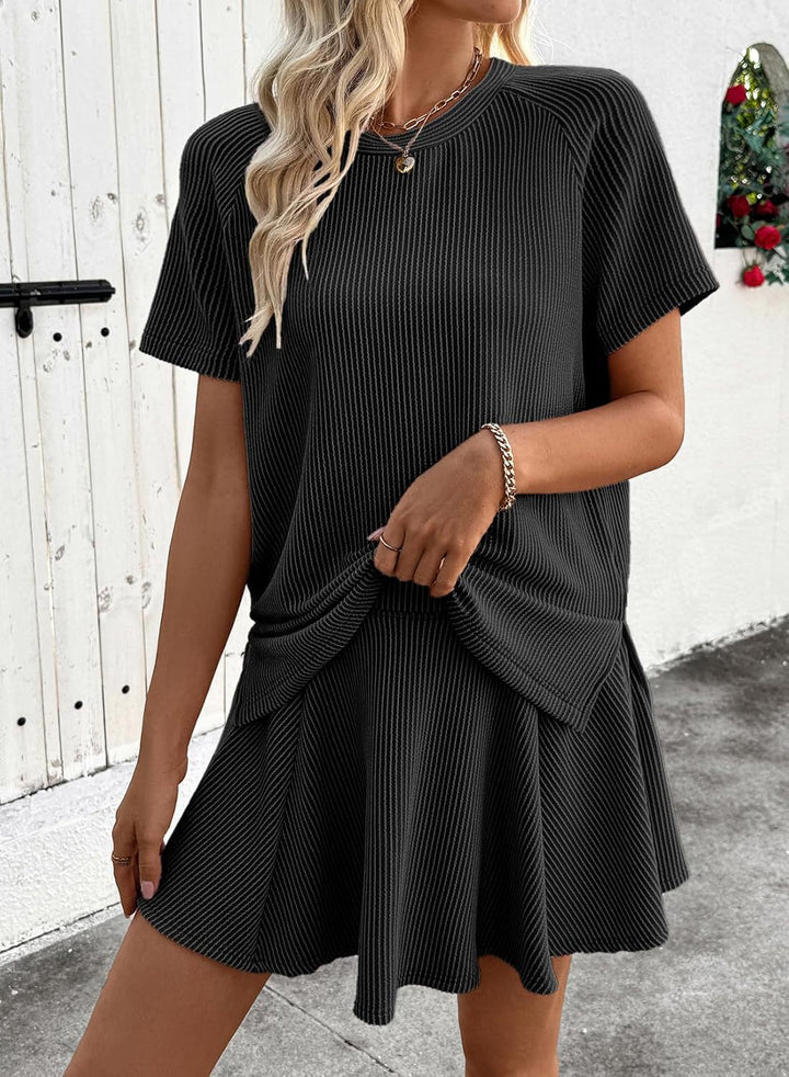 Blush Ribbed 2-Piece Short Sleeve Top &amp;amp; Skirt Set