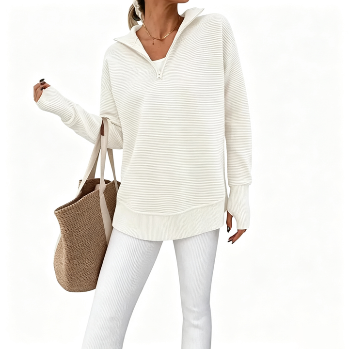Quarter Zip Collar Knit Sweatshirt