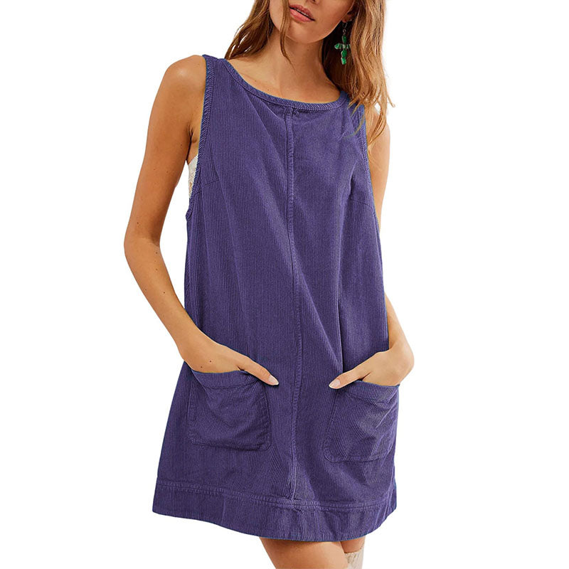 Corduroy Sleeveless Pocket Dress