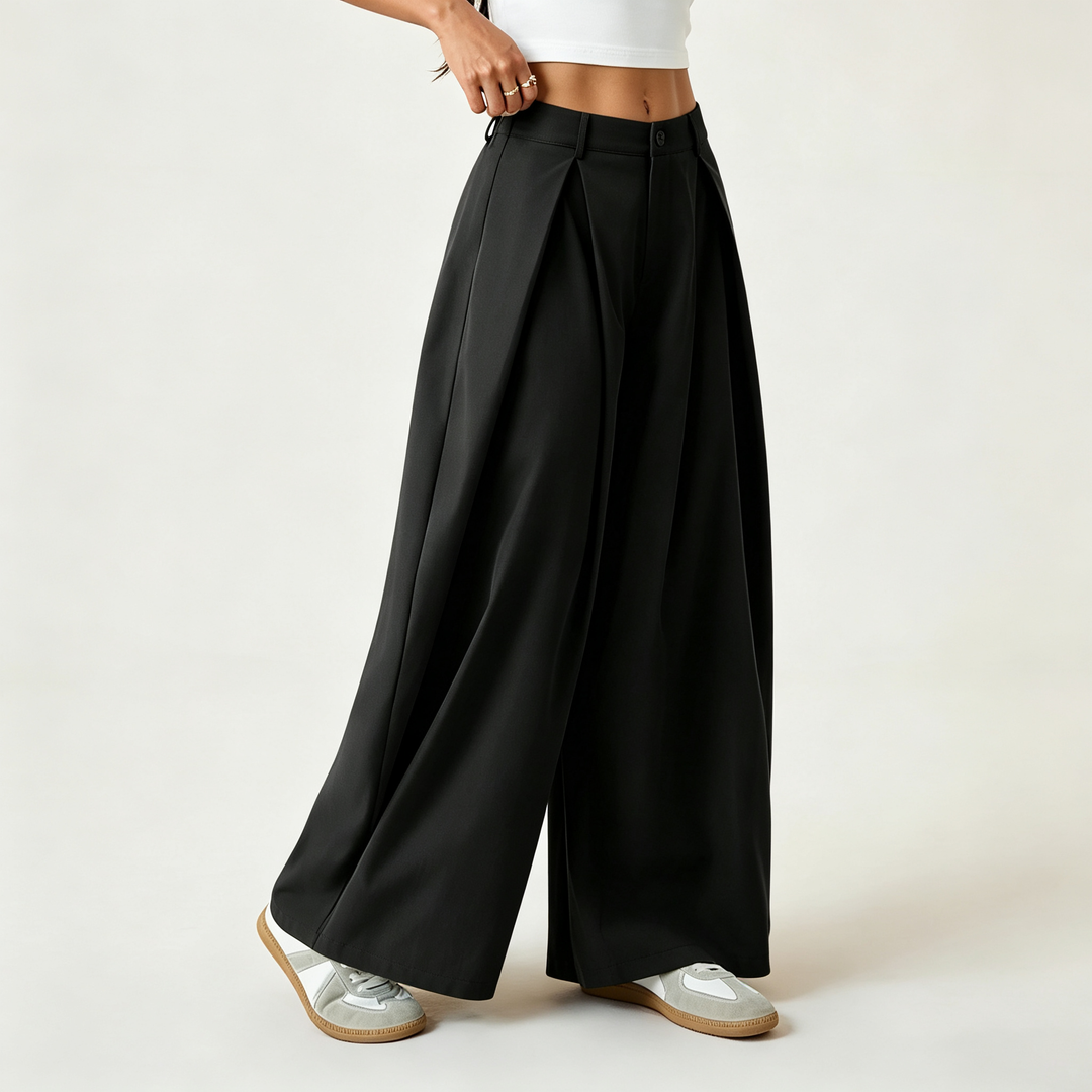 Solid color loose low-waisted wide-leg pants