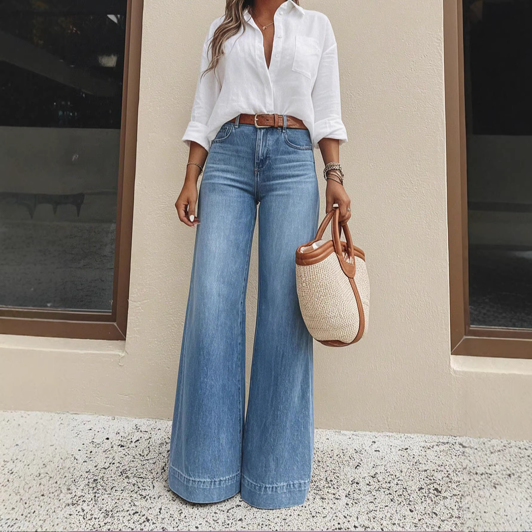 High Waist Wide Leg Denim Jeans