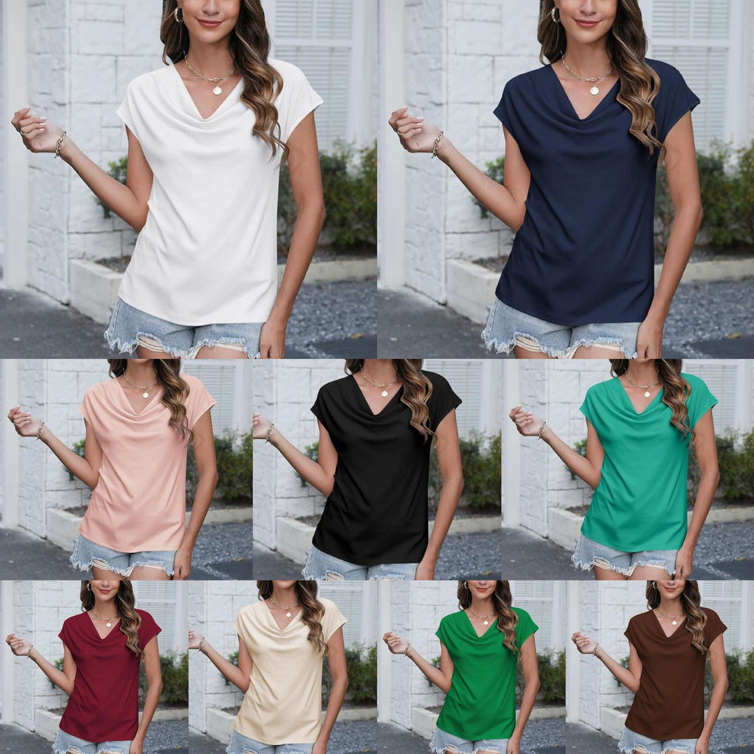 Cowl Neck Ribbed Knit Blouse