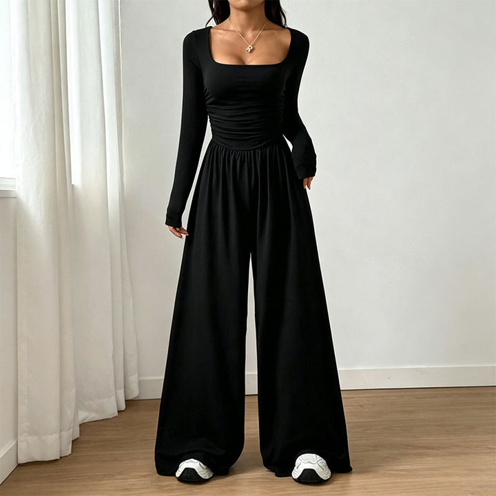 Long-sleeve square-neck jumpsuit