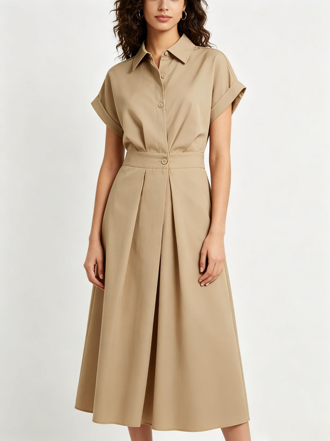 Solid Color Woven Collared Shirt Dress