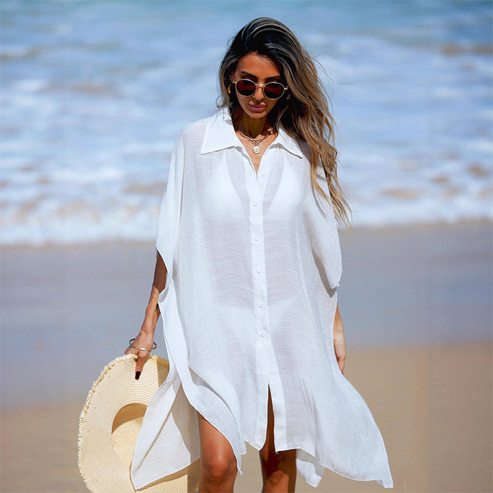 Loose-fitting polo neck cover-up beach dress