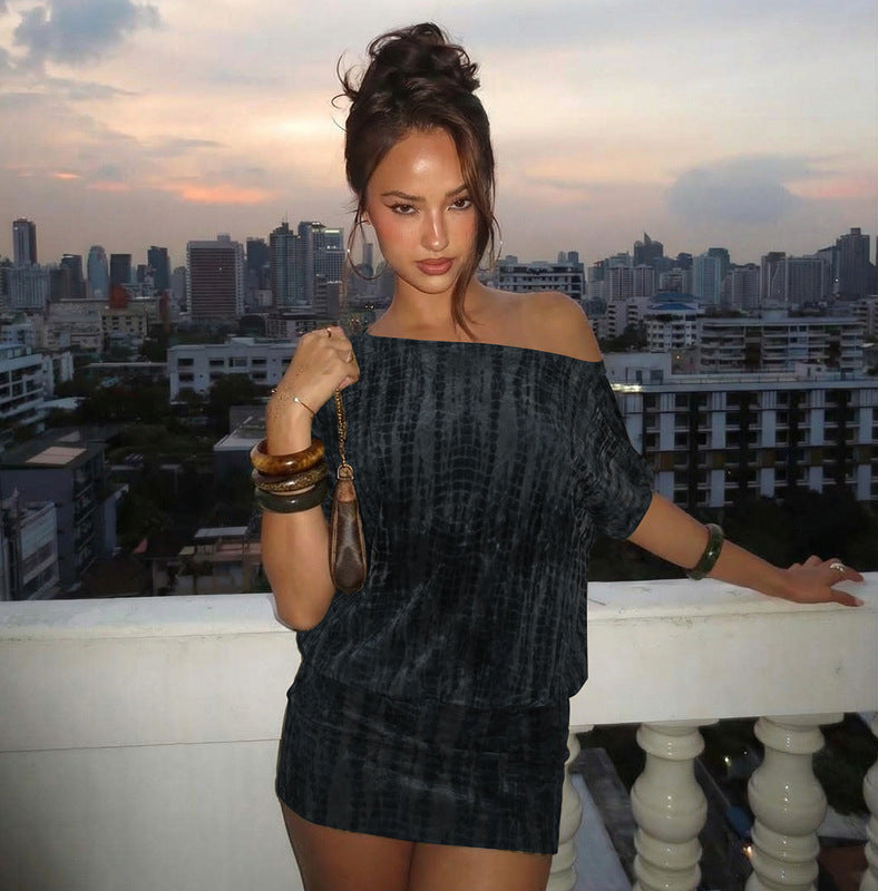Croc-Embossed Off-Shoulder Mini Dress