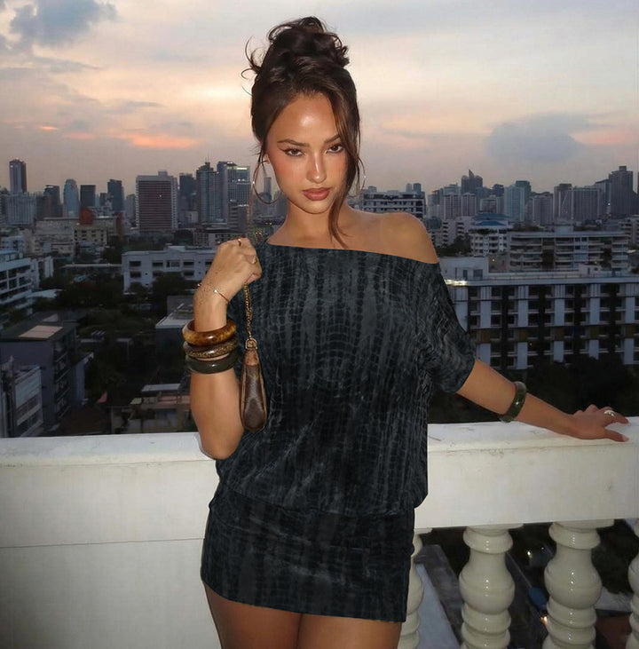 Croc-Embossed Off-Shoulder Mini Dress