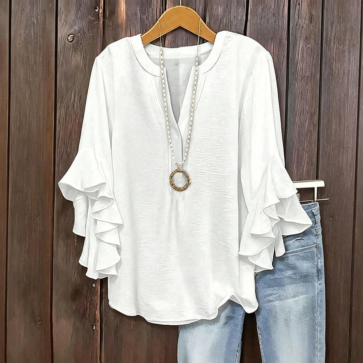 Ruffle-Sleeve V-Neck Blouse